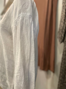 White Linen Top with Sleeve Detail