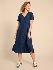 Ivy Linen Midi Dress Blue