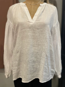 White Linen Top with Sleeve Detail